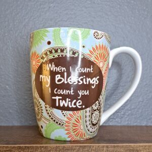 Mud Pie "Count Your Blessings" Coffee Cup Pretty Paisley Print